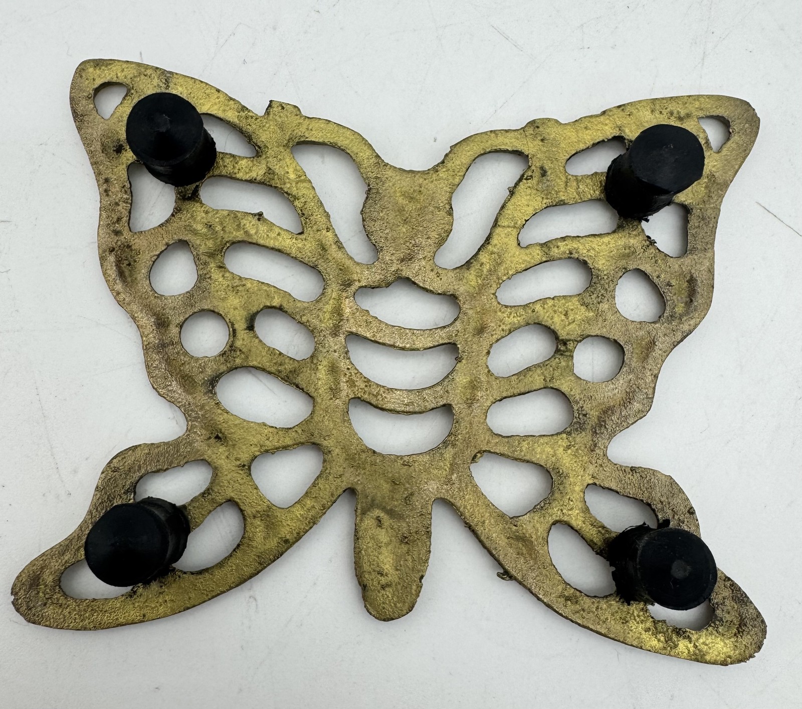 VTG Solid Brass Butterfly Trivet Hot Plate Stand Openwork Design Mid-Century MCM