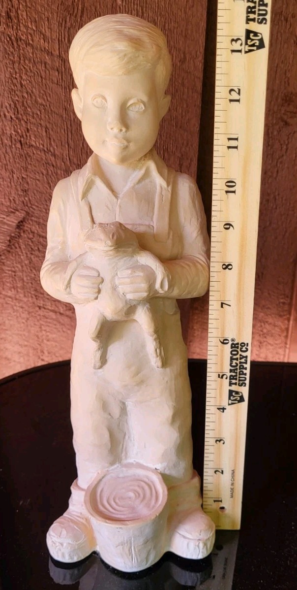 Vtg Made In USA Sculpture Boy With Frog & Water Bucket Sculpture 13.5″ Tall