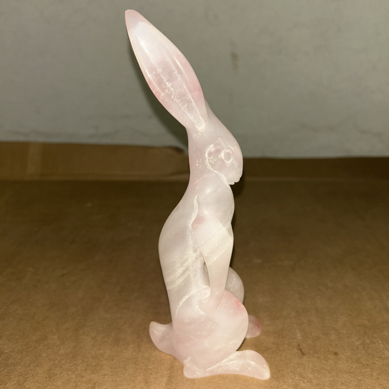 Vintage Handmade Folkart 8.5in Pink Onyx Agate Bunny Rabbit