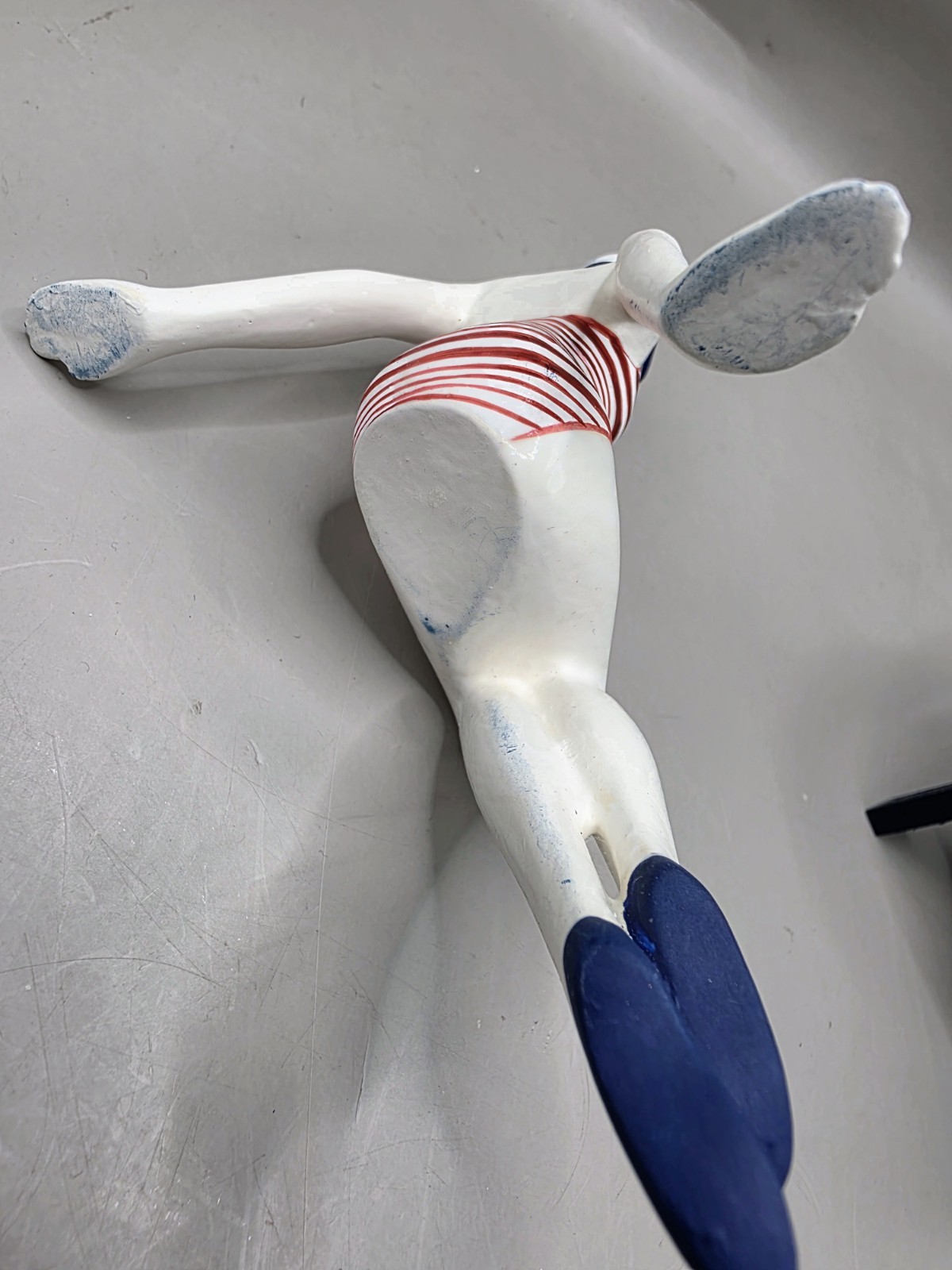Retro Bathing Beauty Figurine – Art Deco Shelf Sitter – Red White & Blue Stripes