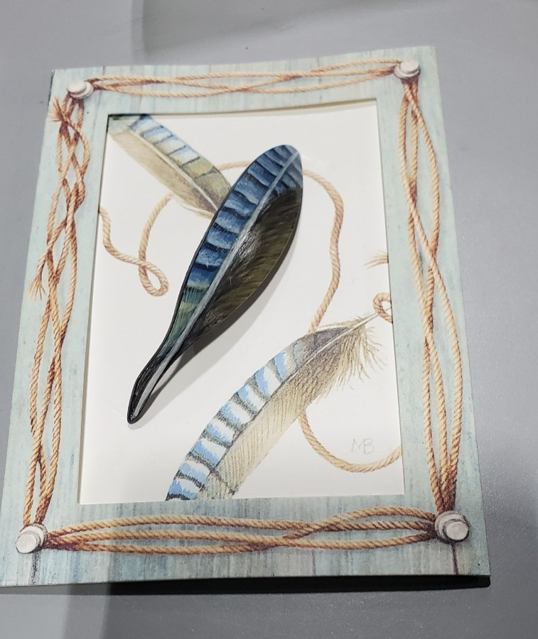 Hallmark Marjolein Bastin Blue Feather Lapel Pin on Card
