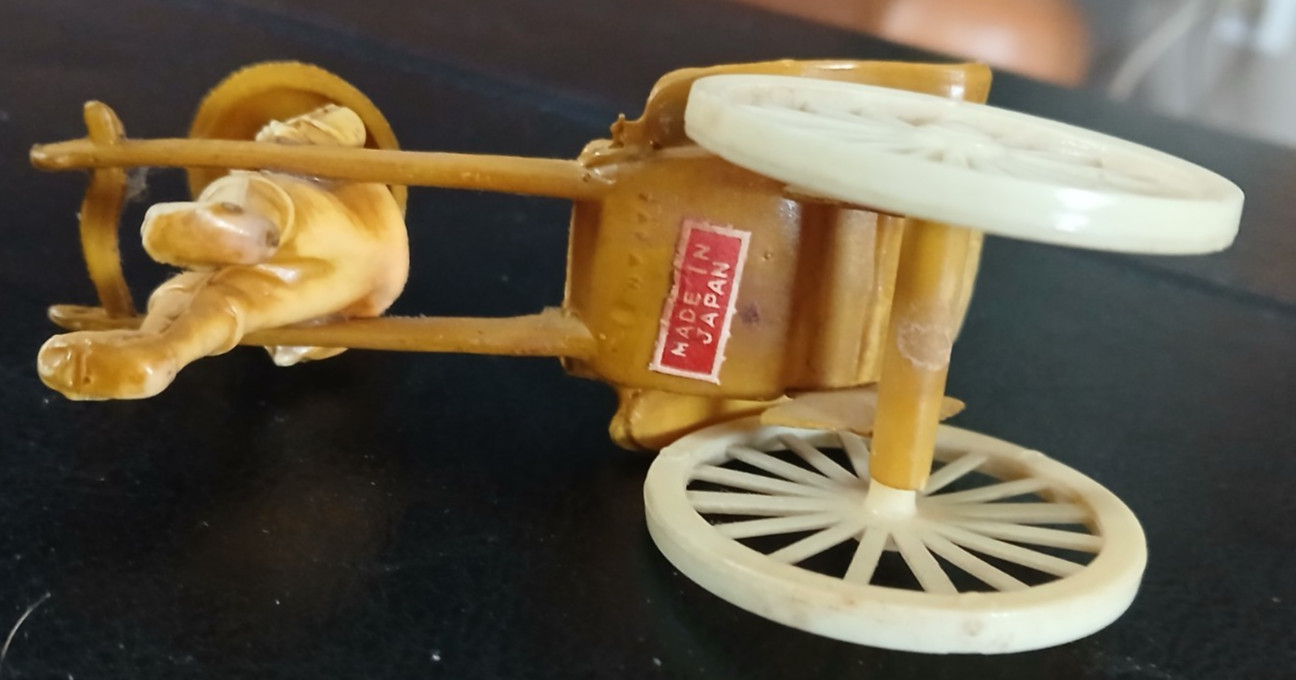 Vintage Celluloid Pull Cart Rickshaw Asian Japanese Man Geisha Girl 1930’s