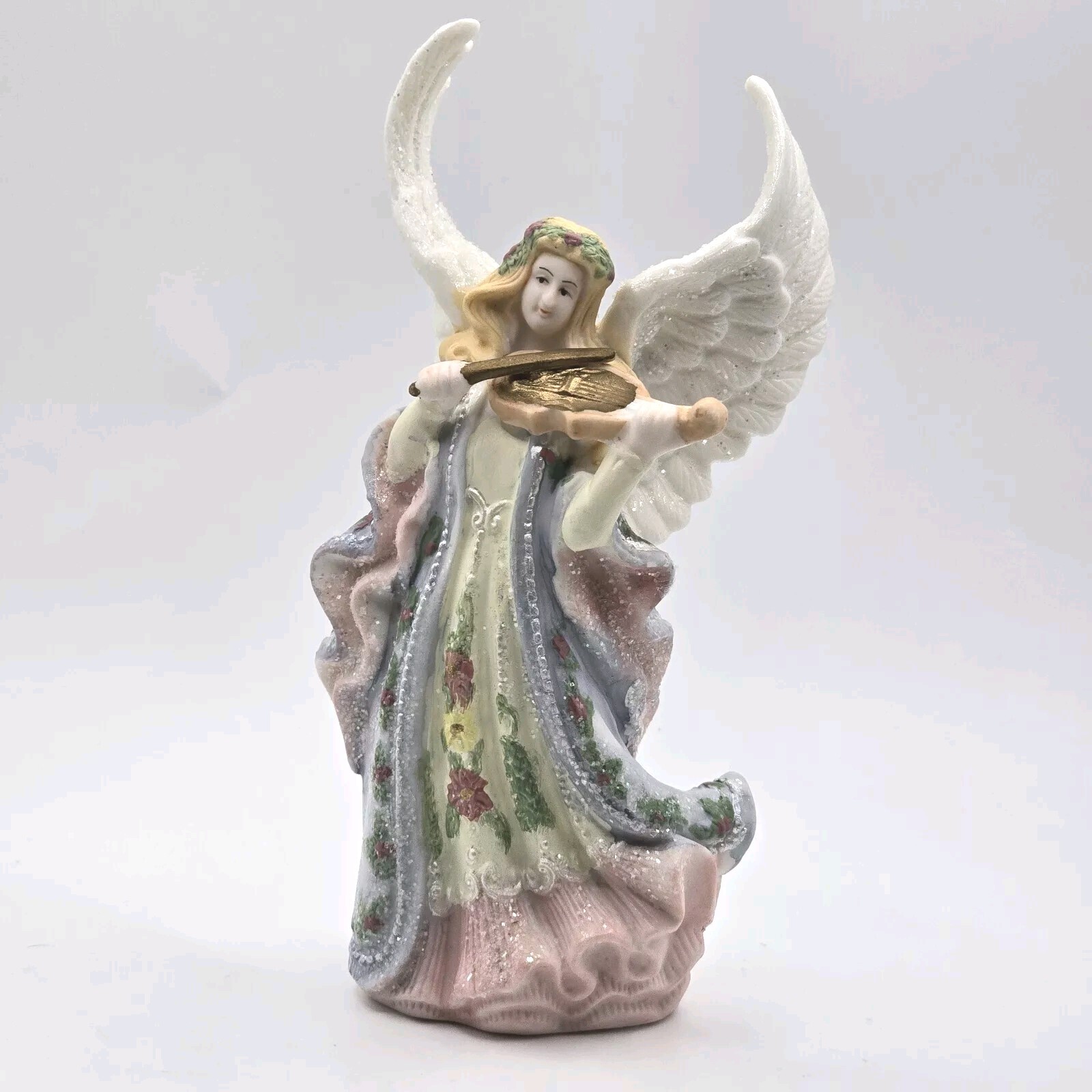Dickson’s Vintage Angel Figure Porcelain Pastels Harp Heavenly Glittery