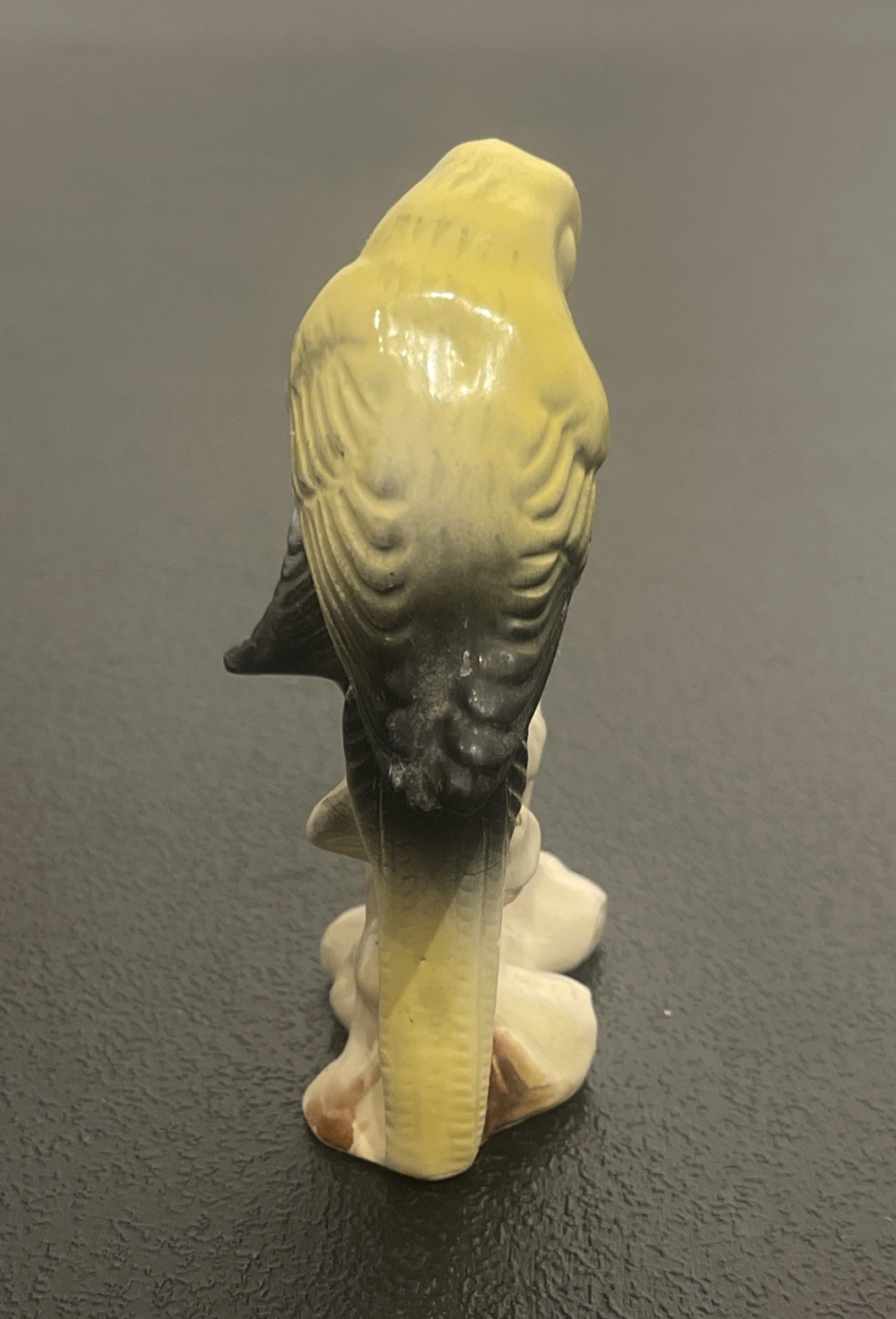 Vintage Ceramic Japan Paroquet Figurine Blue and Yellow Parakeets Bird on Branch