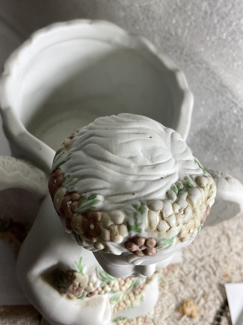 Cherub Angel 3 In. Bisque Porcelain Planter/ Candle Holder Shabby Chic NWOT