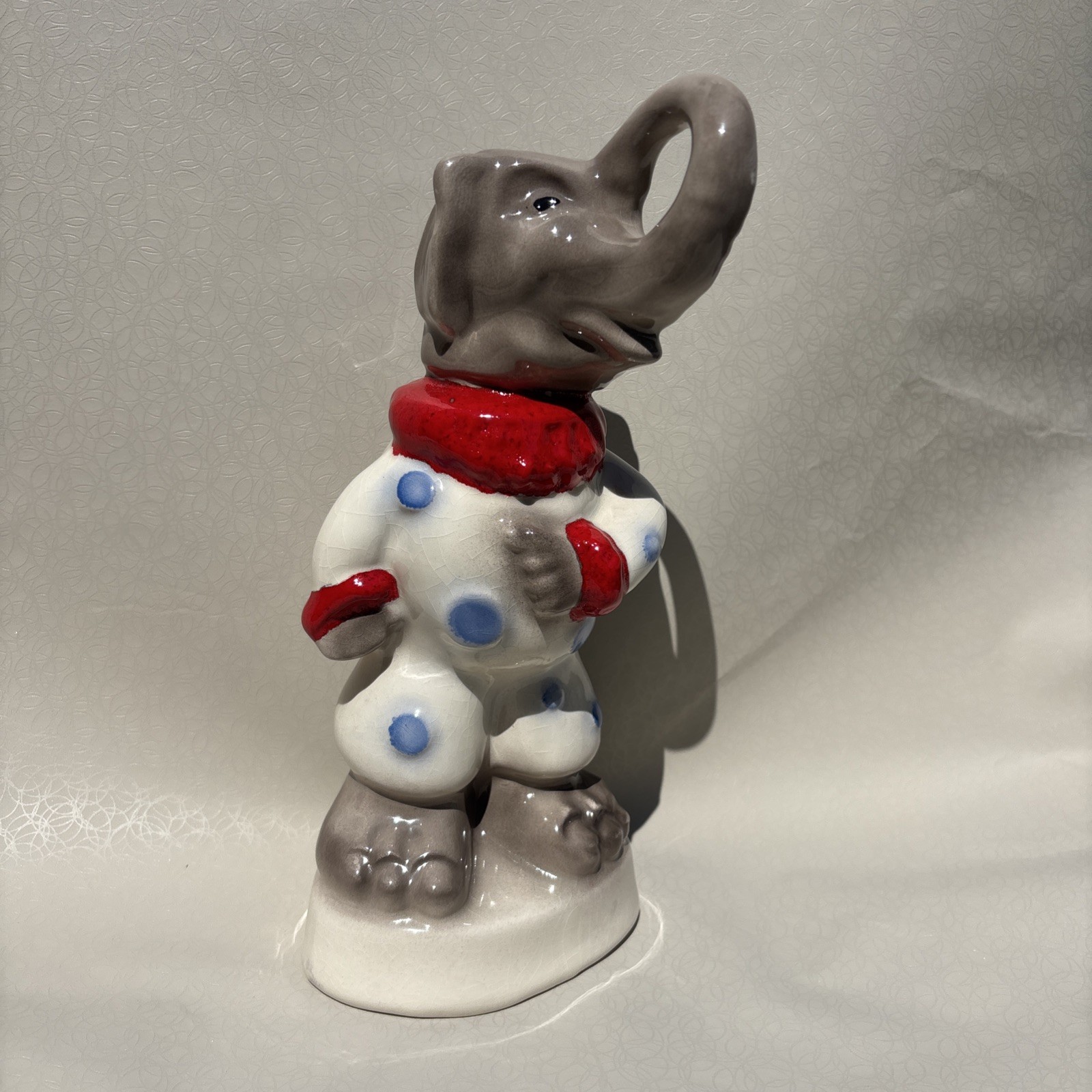 Vintage Ceramic Elephant Clown Figurine – Polka Dot Circus Decor Dated 1986