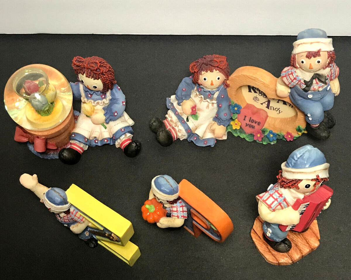 Vintage Raggedy Ann and Andy Figurines & Photo Frame Lot Enesco Simon Schuster