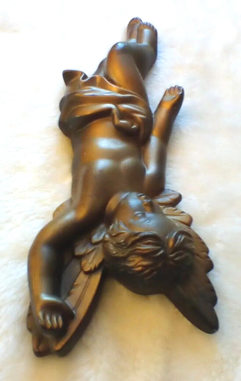 VINTAGE MILLER STUDIO 1968 CHALWARE ANGEL CHERUB WALL ART MCM GOLD BLACK
