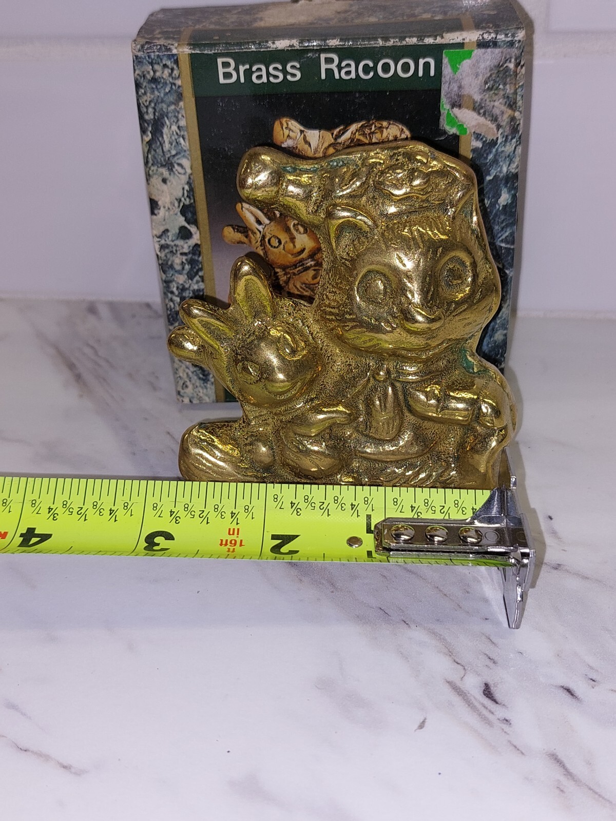 Brass Raccoon And Rabbit Figurine Small Statue See Pictures