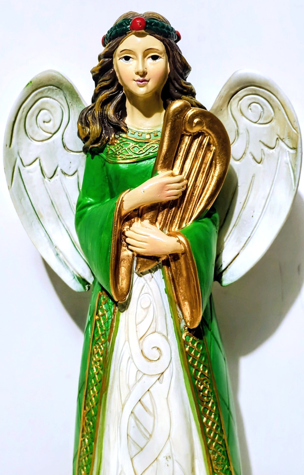 Irish Angel – 12″ Figurine – Religious Decor – Green/Gold Statue – New