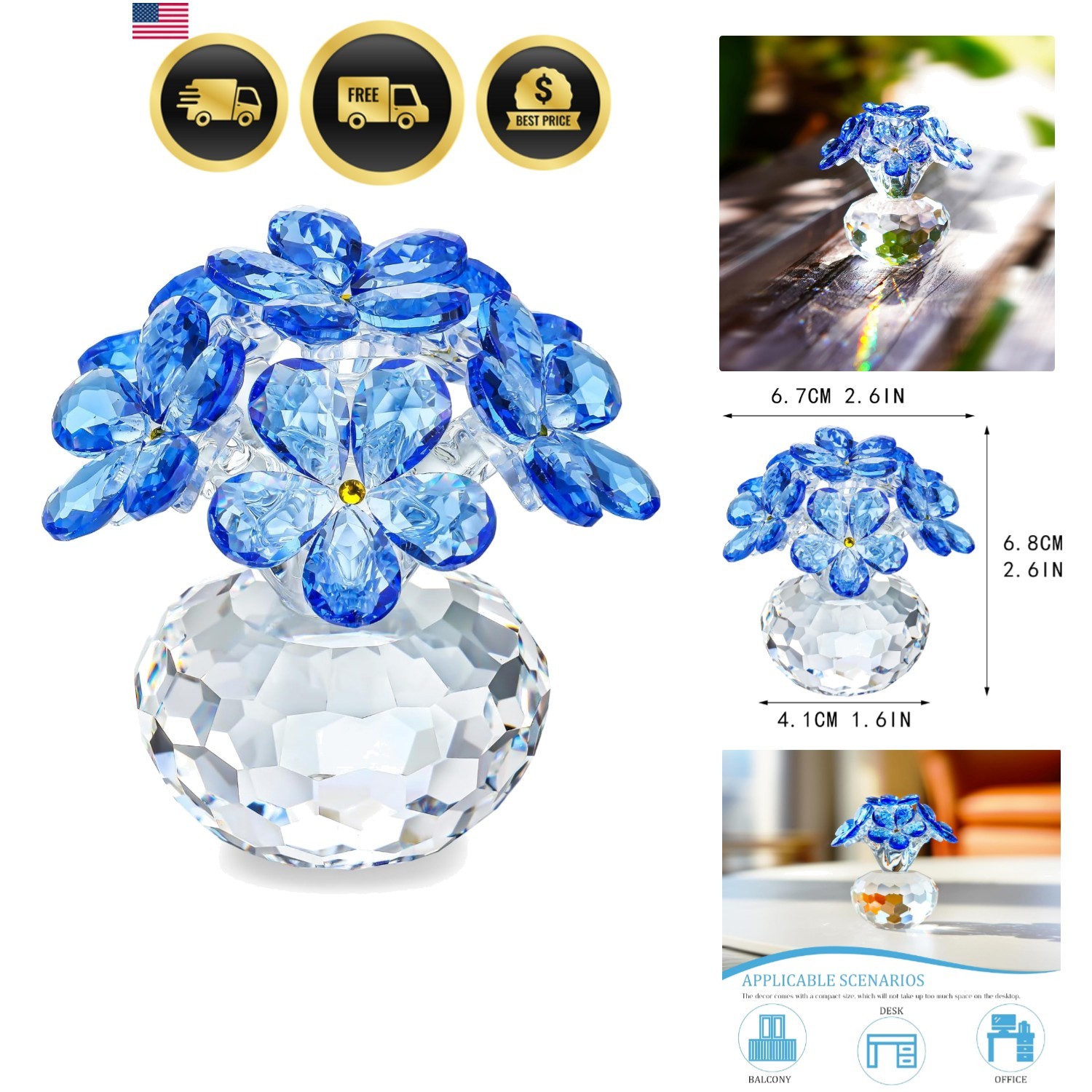 Blue Crystal Flower Figurine Forget Me Not,Crystal Gifts for Mom Wife Girlfri…