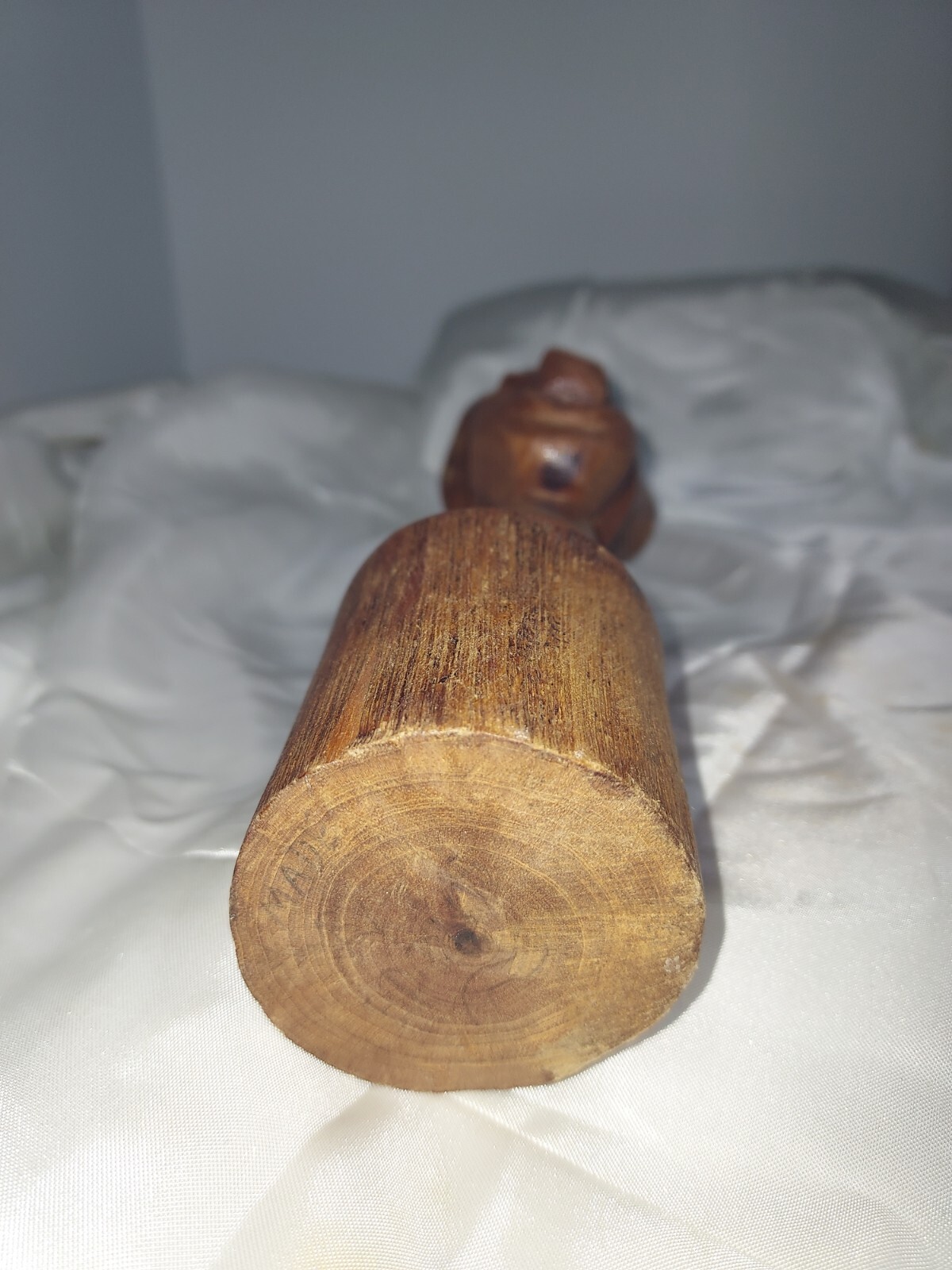Hand Carved wood HEAD face 11” TALL bust figure sculpture Nose Cracked See Pics