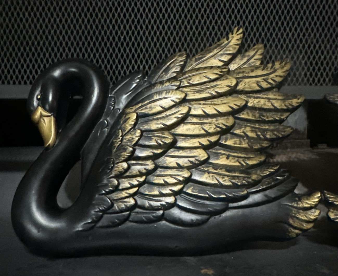 Vintage Miller Studios Chalkware Swans Black Gold 1968 Set Wall Hangings Beauty