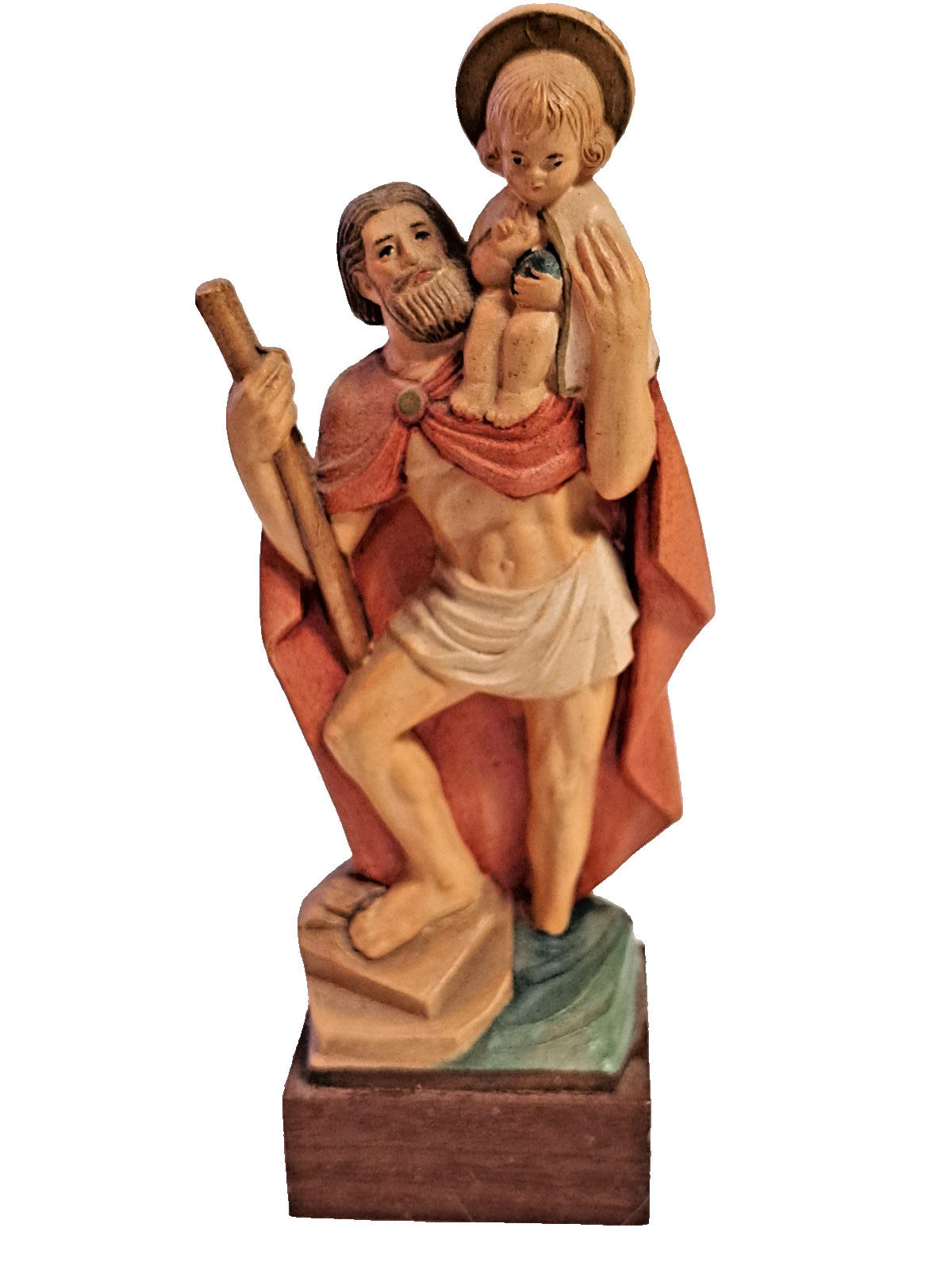 VTG Catholic Saint Christopher Baby Jesus Wood Figurine Statue Italy Toriat