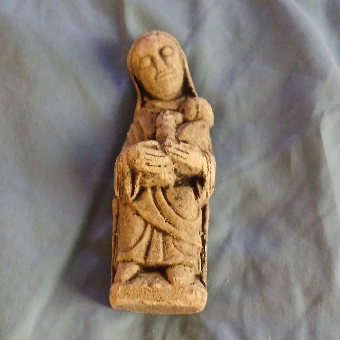Small Religious Figure Figurine Beige Stone Matte Finish, Unboxed