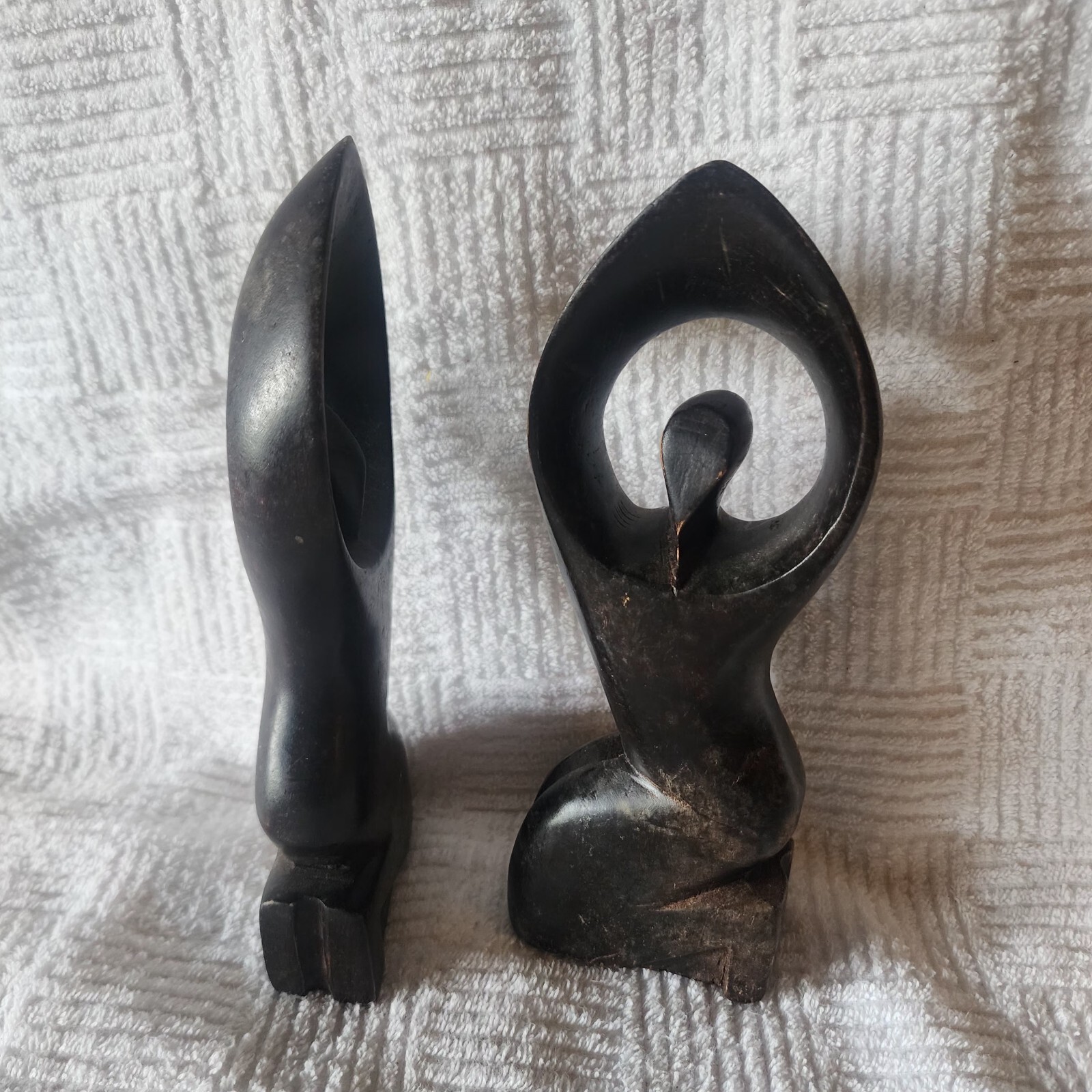 African Angel of Peace Carvings Male Female 3D Kneeling Black Vintage Ethnic GC
