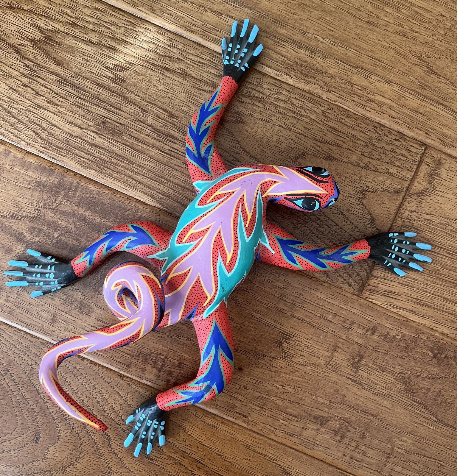 Hand-Painted Colorful Wooden Gecko – 13 inches
