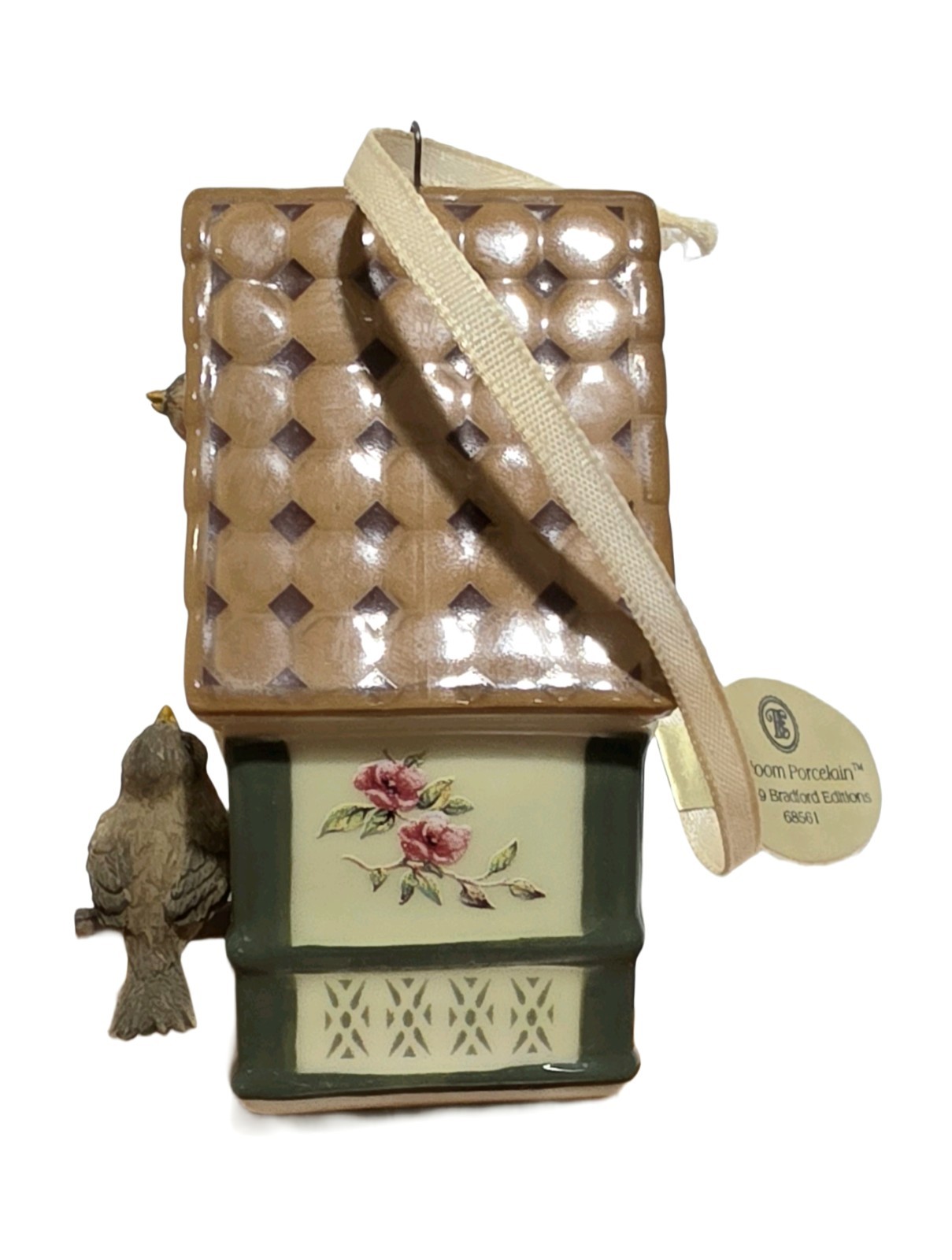 Bradford Editions 2 Heirloom Porcelain Bird Houses w Labels