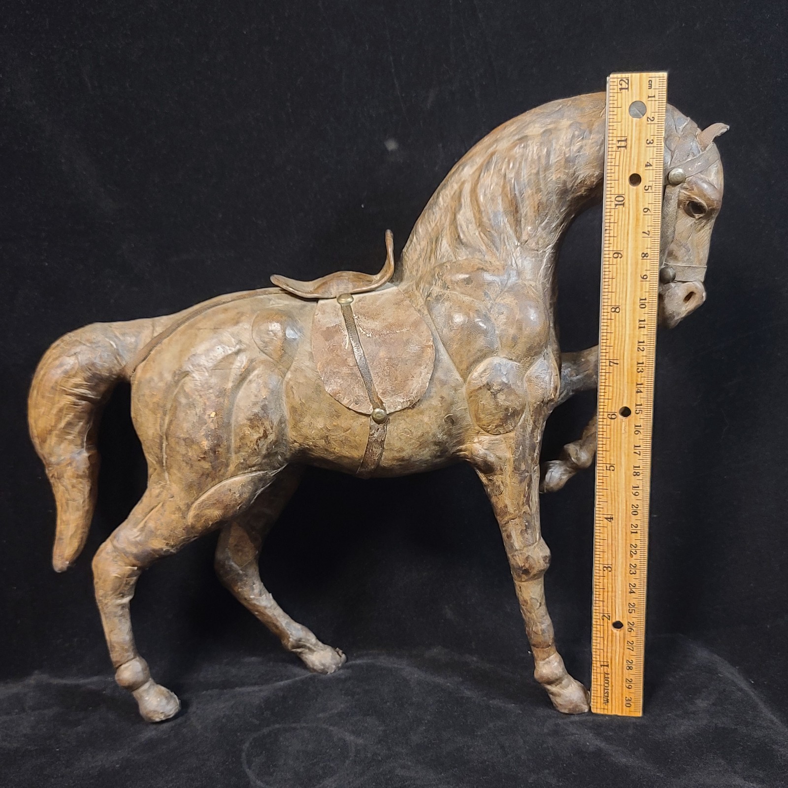 Lot Of 2 Large Leather Wrapped Horses Statues Equestrian