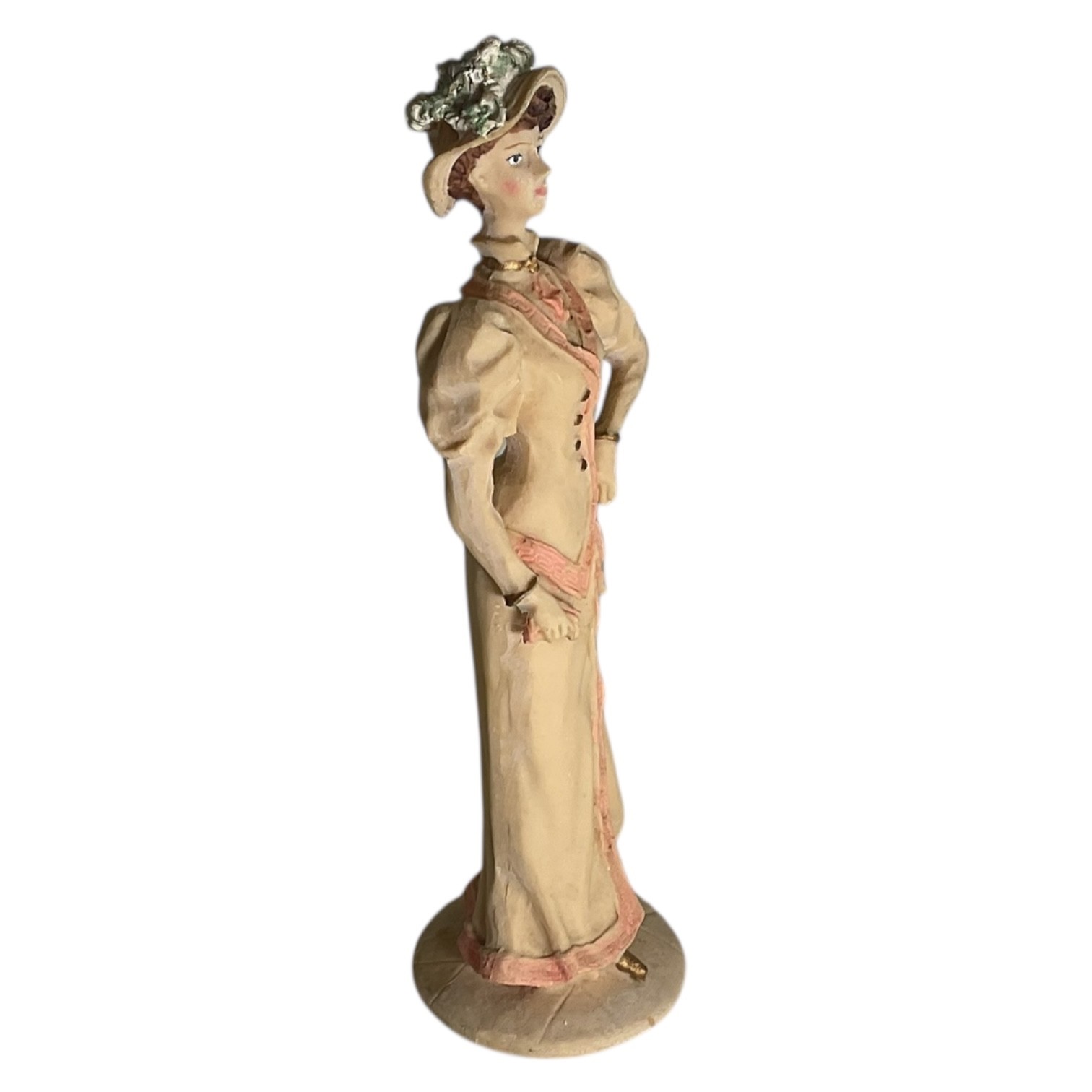 Elegant Victorian Lady Figurine Hand Painted Resin Pink & Cream Dress 9” Decor
