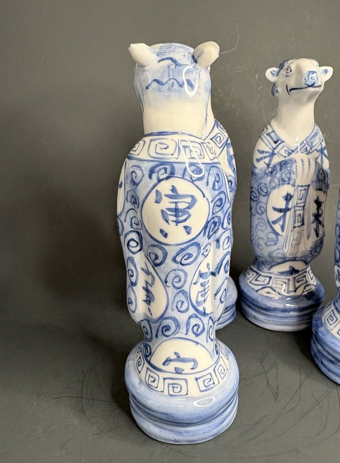 Vintage Porcelain Chinese Zodiac Statues By Andrea by Sadek Blue and White Set