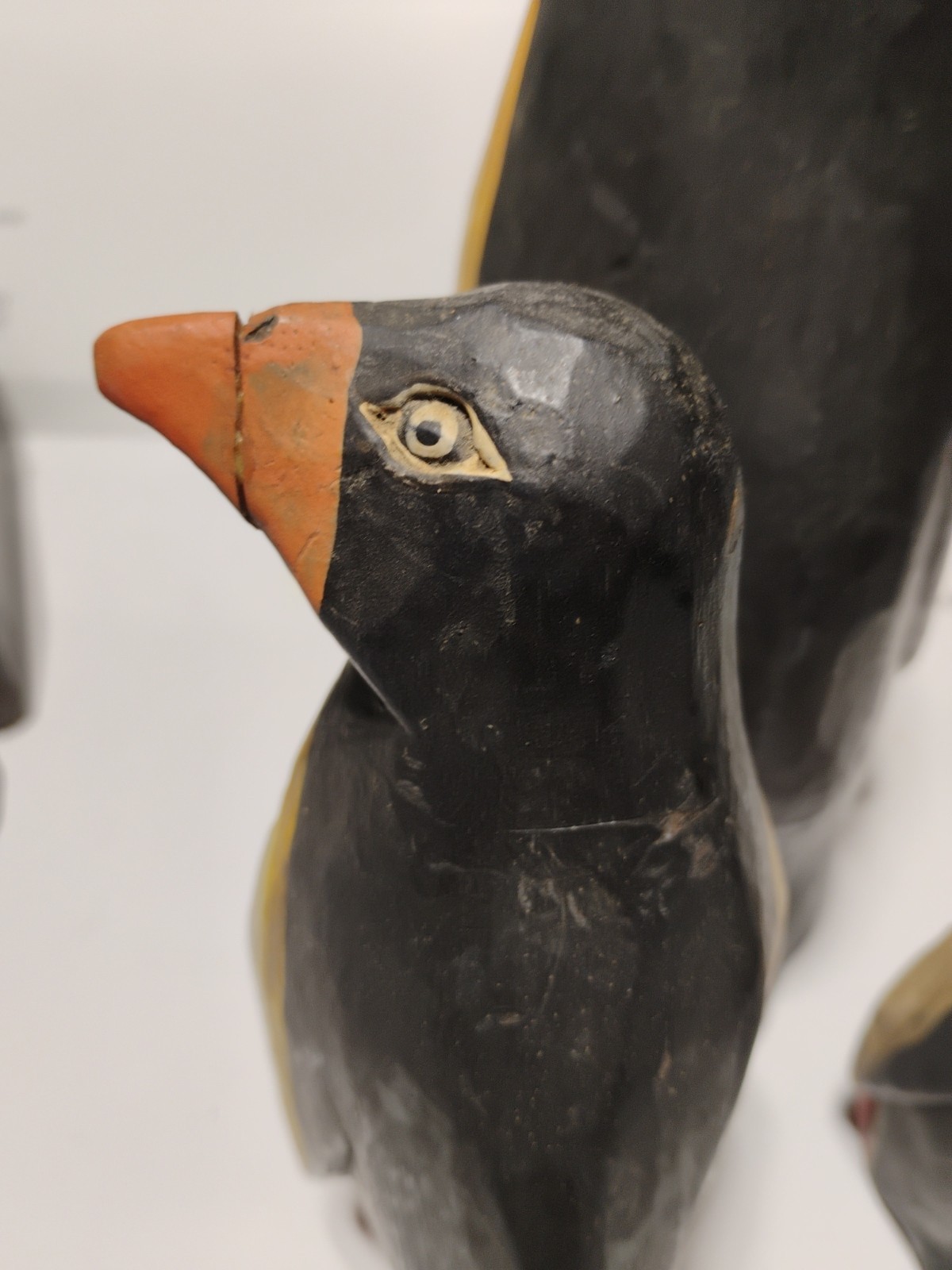 3 Wooden Hand Carved and Hand Painted Penguin Figurines – different sizes