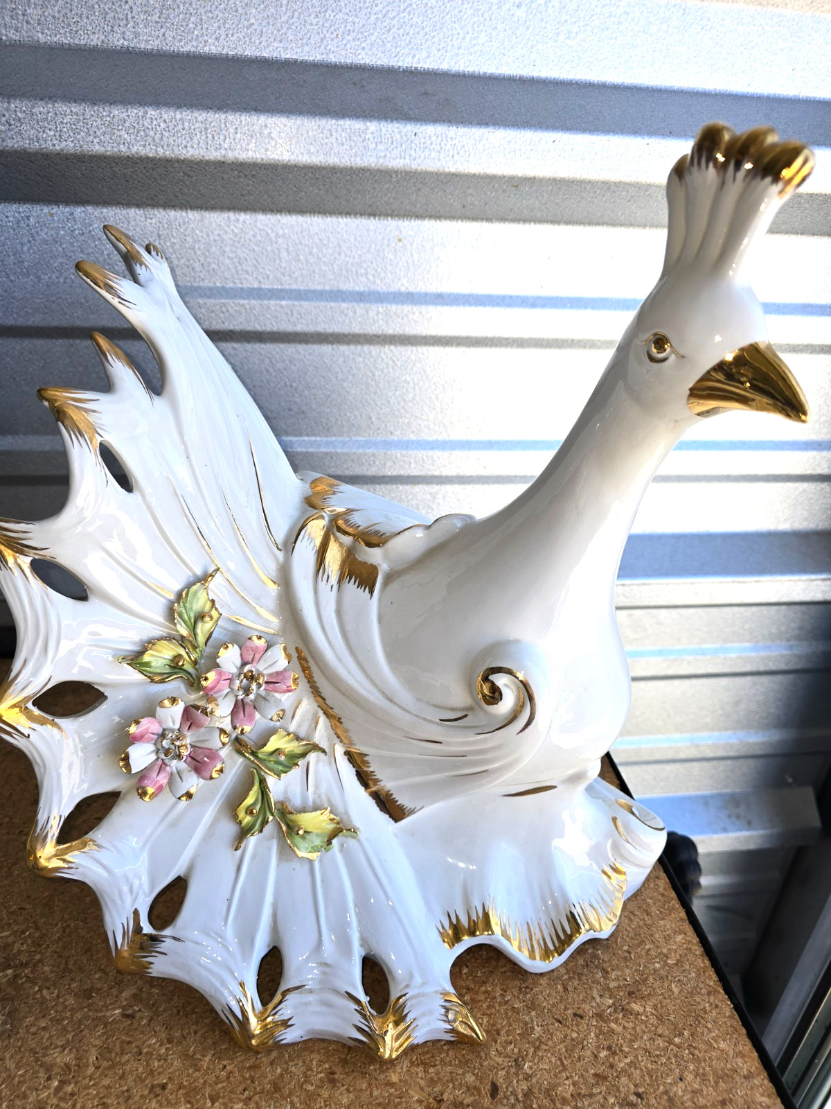 Vintage Capodimonte White Gold Ceramic Home Decorative Peacock Figurine
