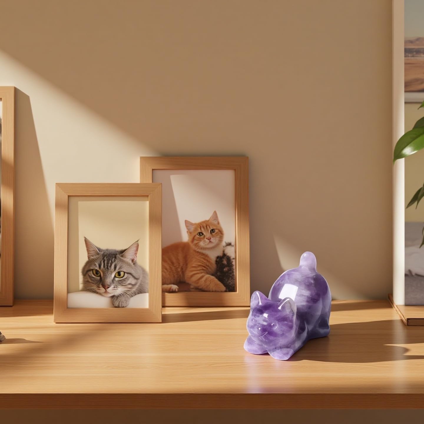 Natural Amethyst Cat Crystal Figurines Healing Crystal Stones Carved Statue USA