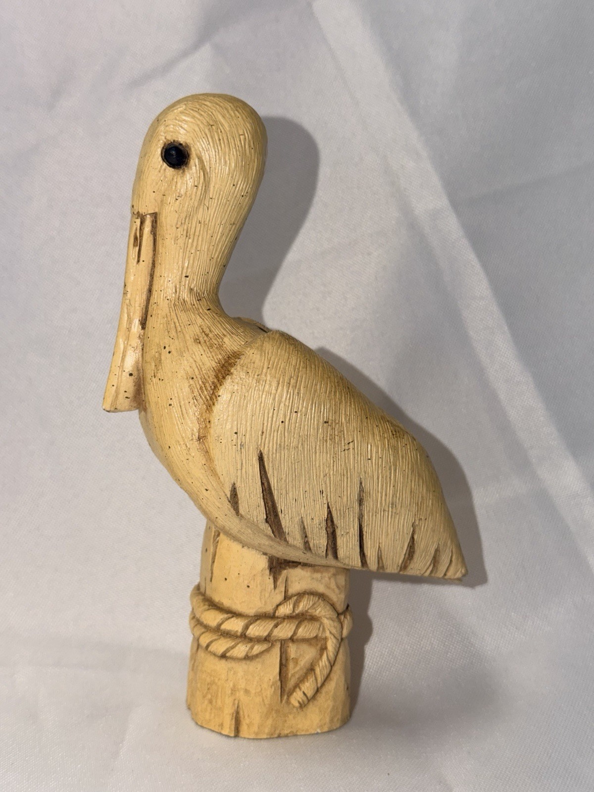 Hand Carved Wood Pelican Figurine Signed ‘83 On Dock Pilings Stump Coastal Beach