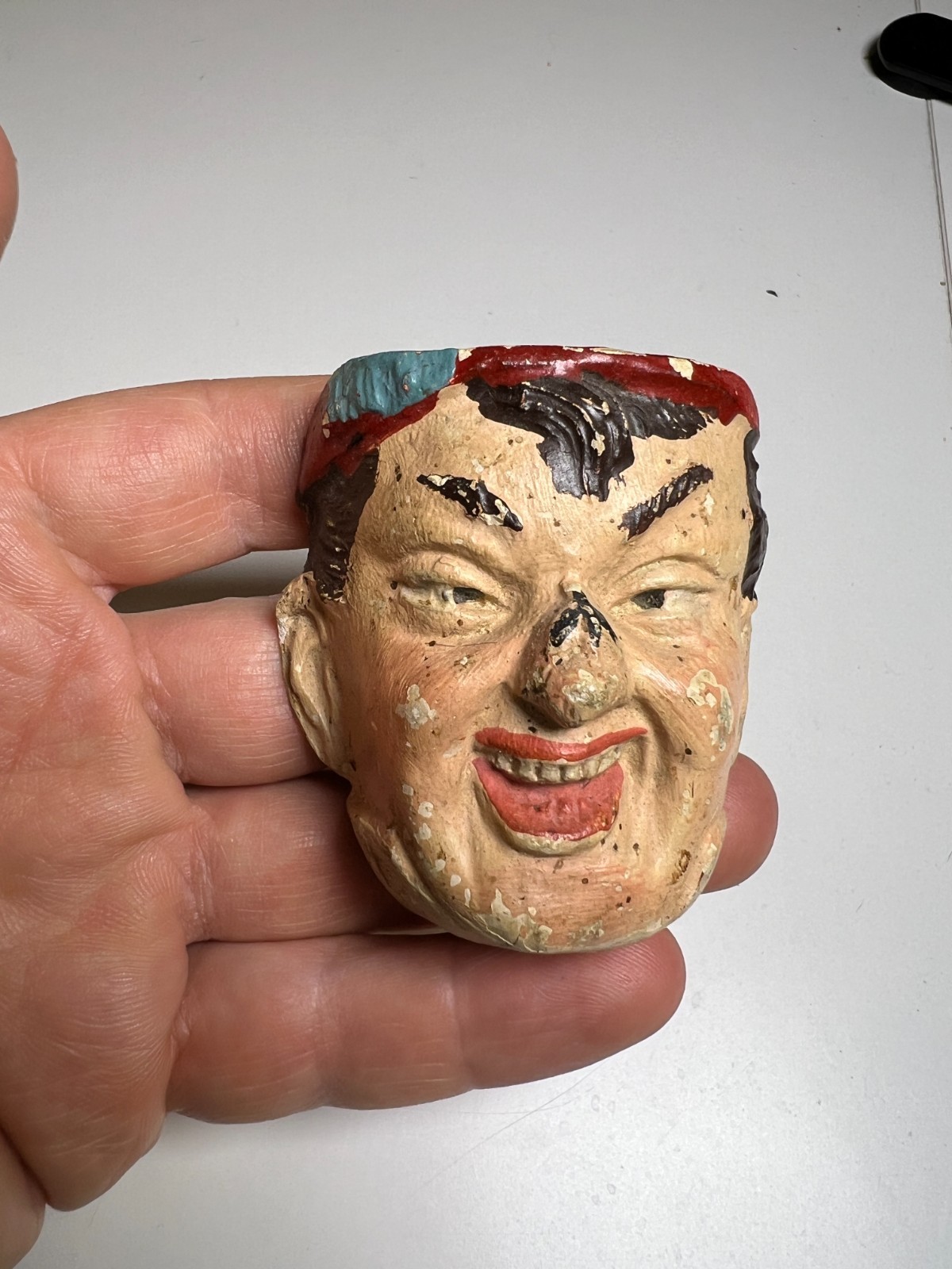 Antique Miniature Composition Mask c1900 Polychrome Cross Eyed Folk Art Carnival