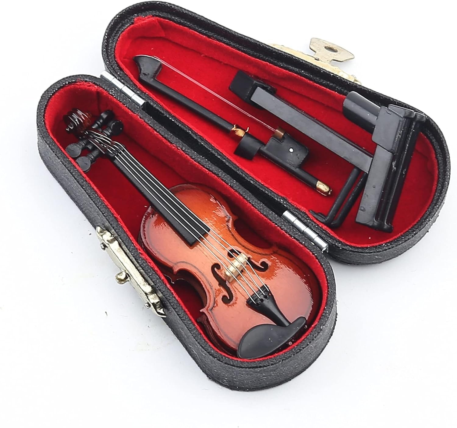 Wooden Miniature Violin with Stand, Bow and Case Mini Musical Instrument Violin