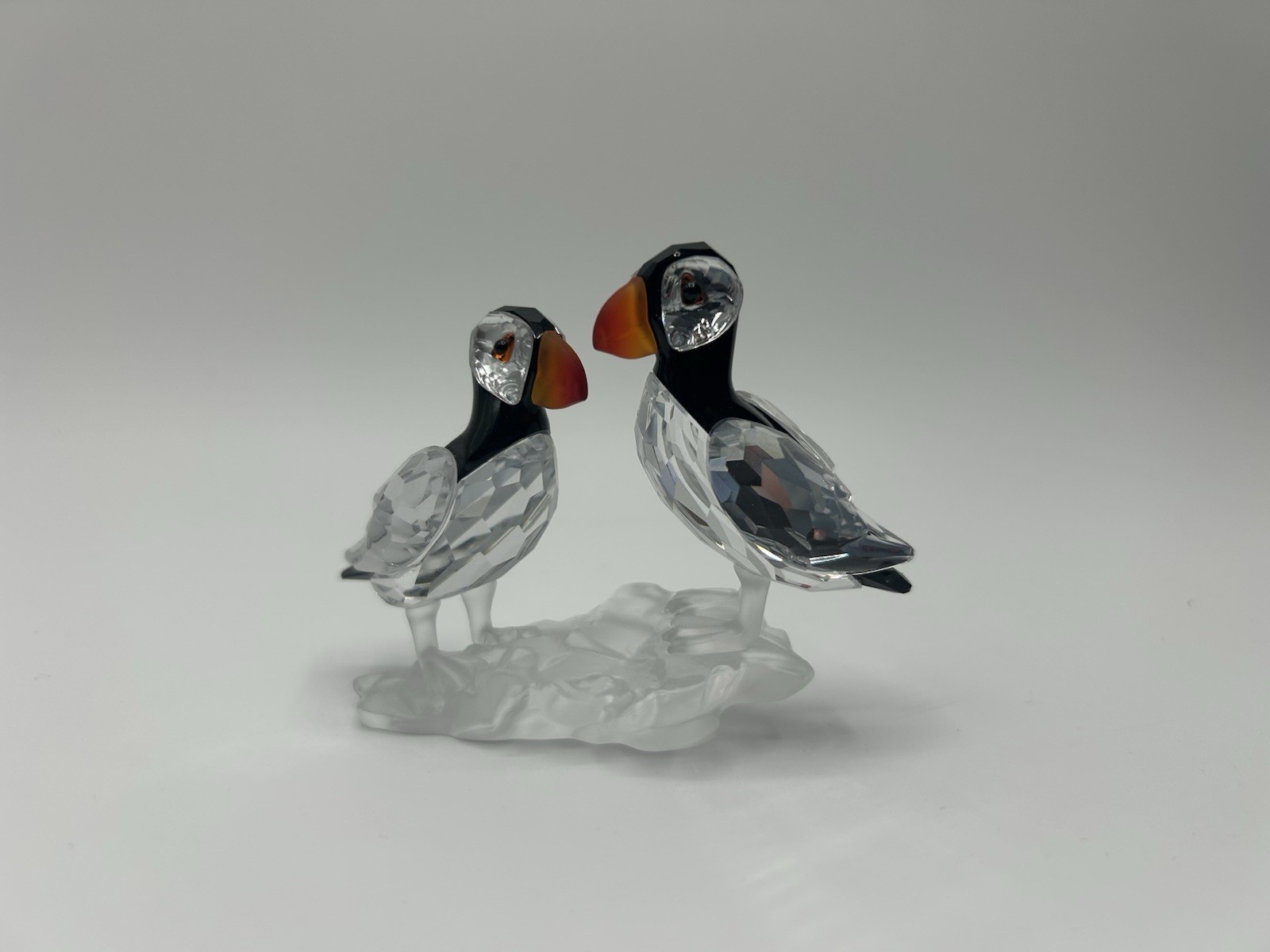 Swarovski Silver Crystal Puffin Birds Crystal Figurines Pair Boxed Clear