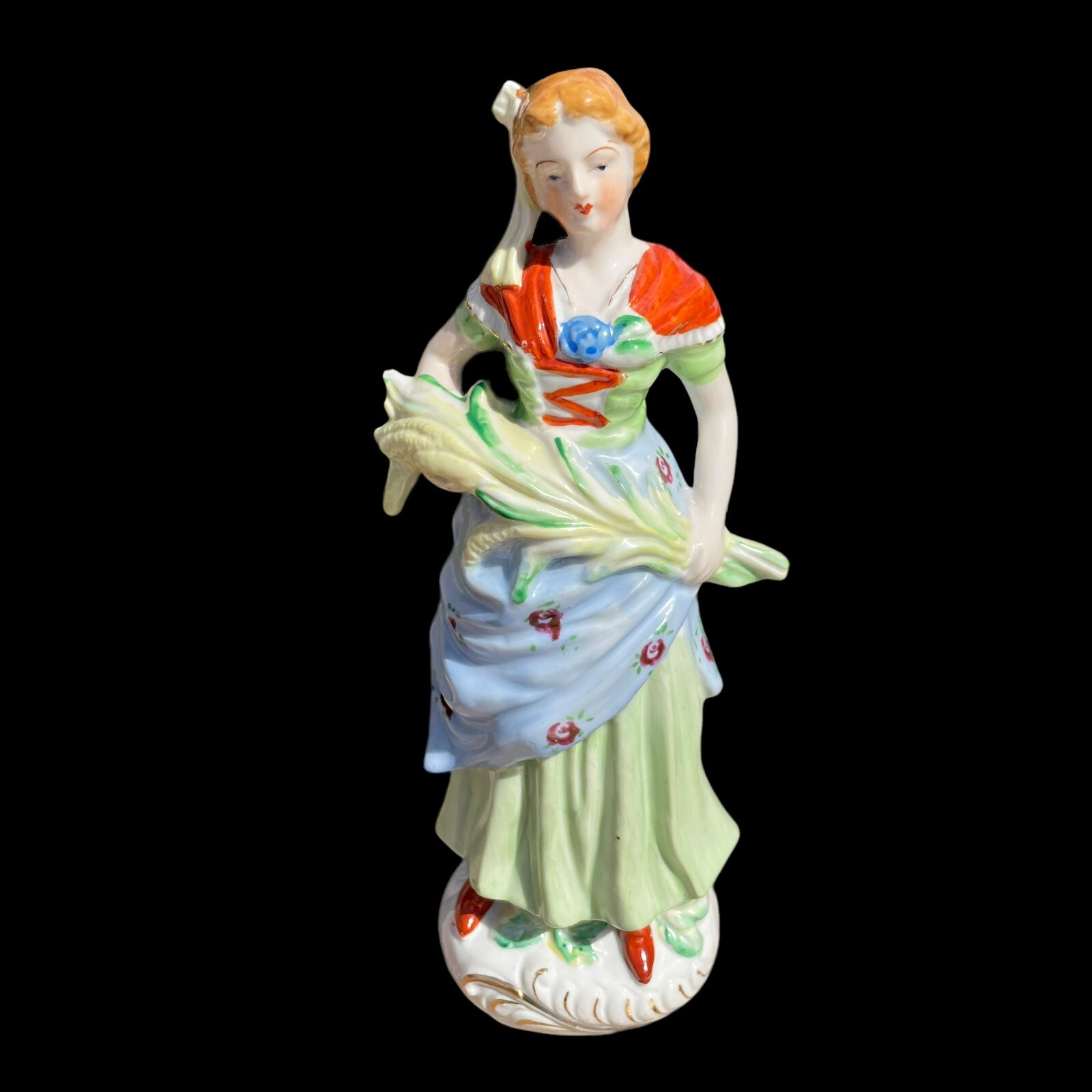 Vintage Moriyama 10″ Victorian Woman w/ Cornucopia Porcelain Occupied Japan