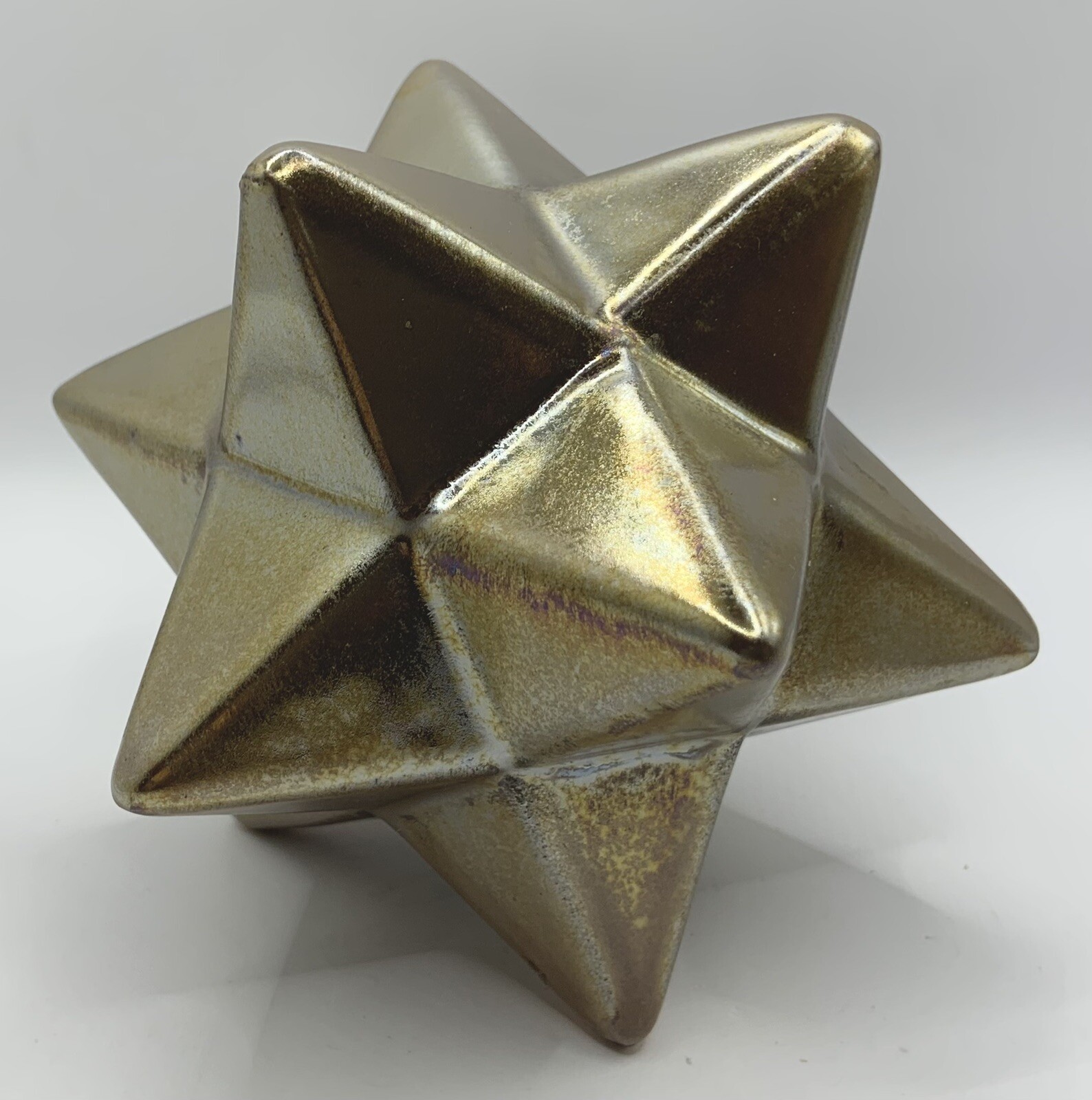 Porcelain 12 Point Star Metallic Gold Sheen 4” x 4.5” Decor Mid Century Modern