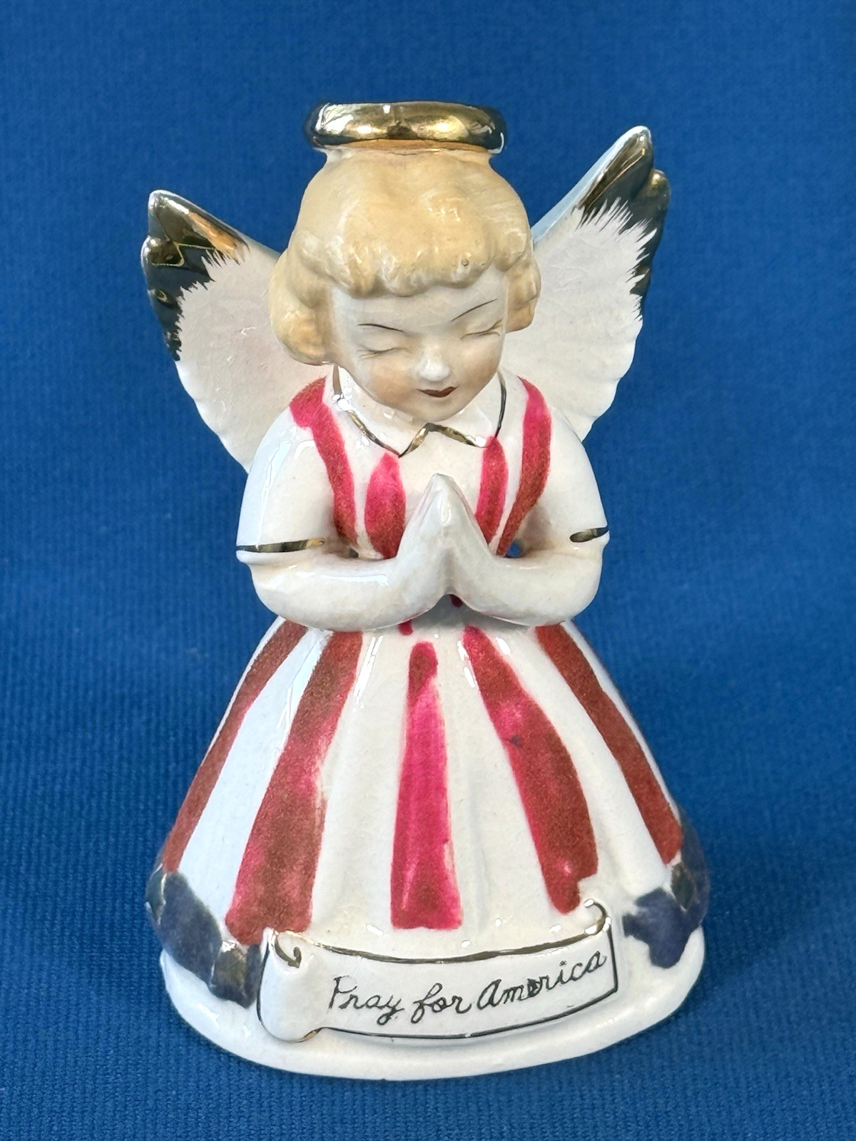 VTG 1958 Artgift Pray for America USA Angel Ceramic Figurine Made in Japan