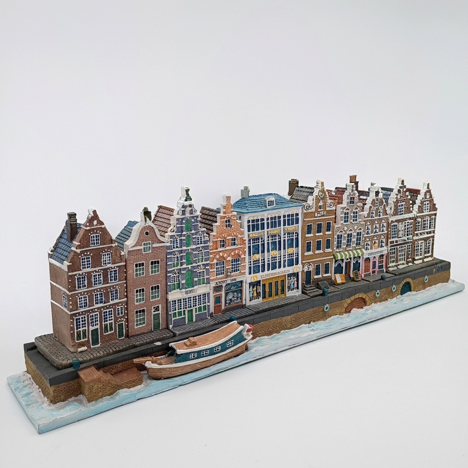 Set Vintage Old Dutch Canal 9 Houses Holland Amsterdam City Jacob Blokker W/Base