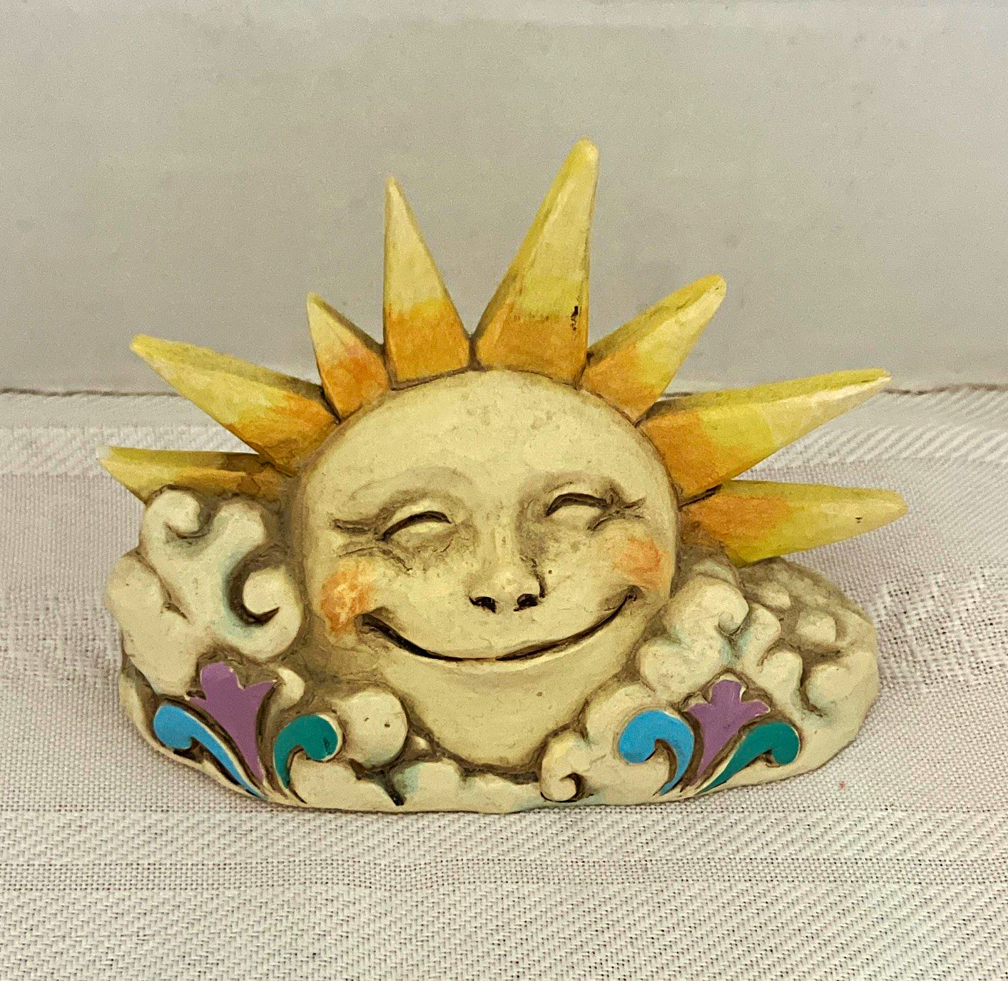 Hand Painted Smiling Sun Resin Figurine, Painted Finish, Handmade, 1.5”