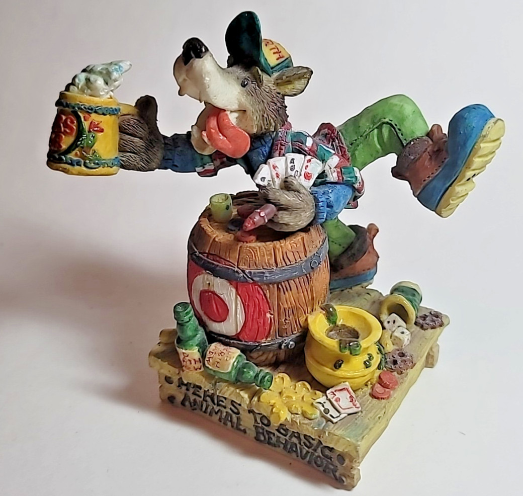 Enesco Moose Creek Crossing “Here’s to Basic Animal Behavior” 1996 Wolf Figurine