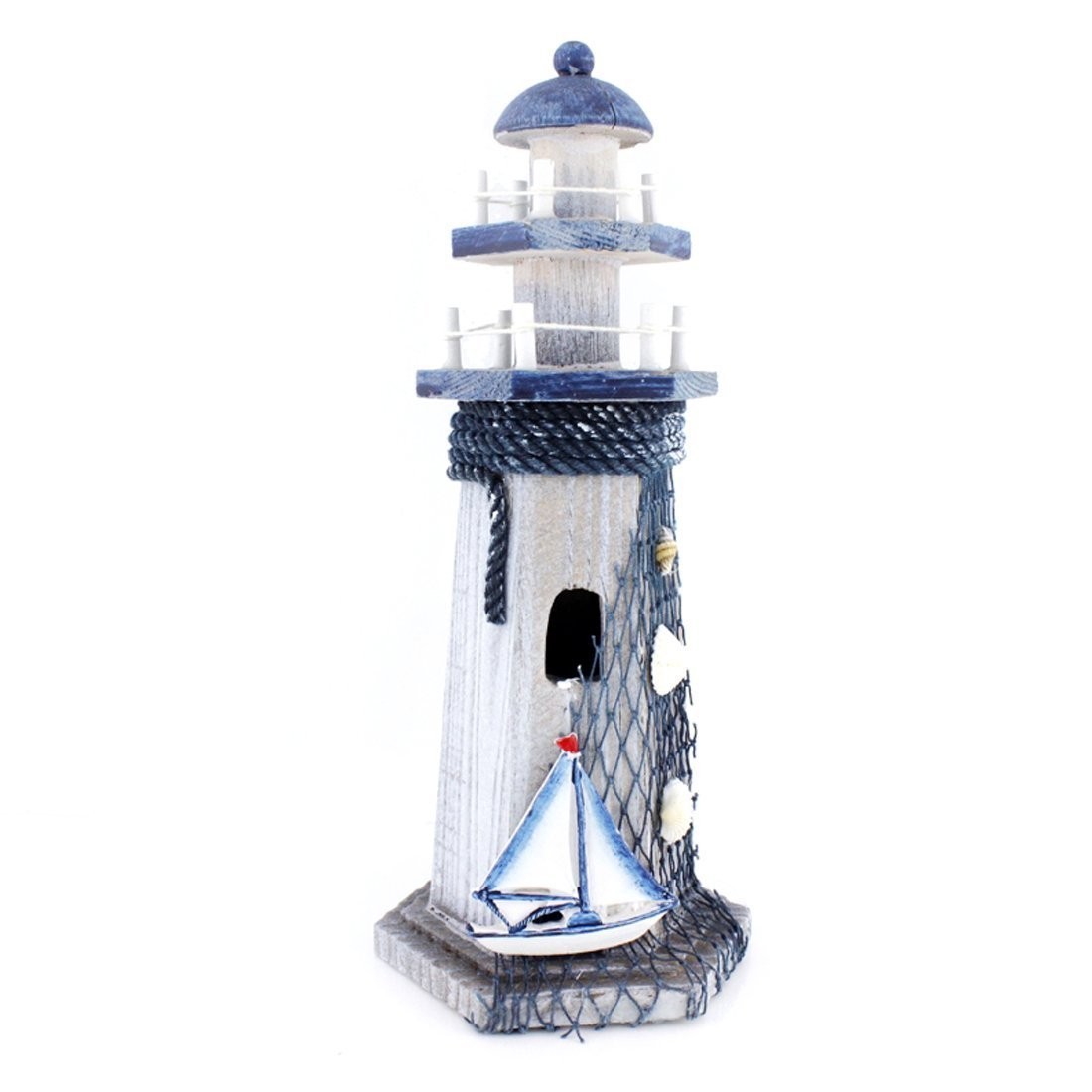 Sail Boat Wooden Lighthouse 10.6″ High Nautical Themed Rooms Medium, Blue
