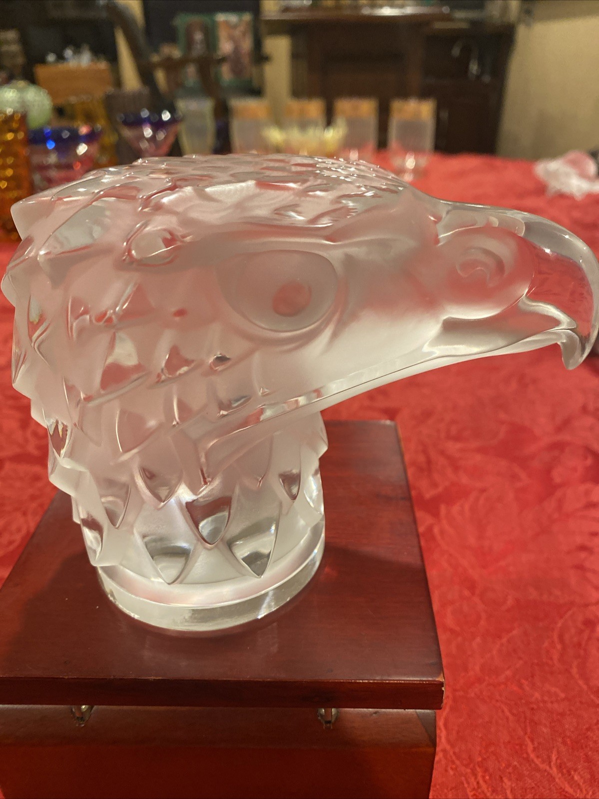 R Lalique France-Tête d’Aigle” Crystal Eagles Head Paperweight MCM Signed