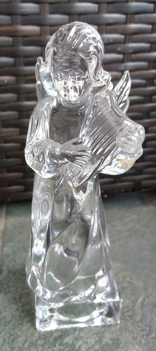 Vtg Mikasa Crystal Angel With Harp Figurinel Herald Collection Christmas Decor