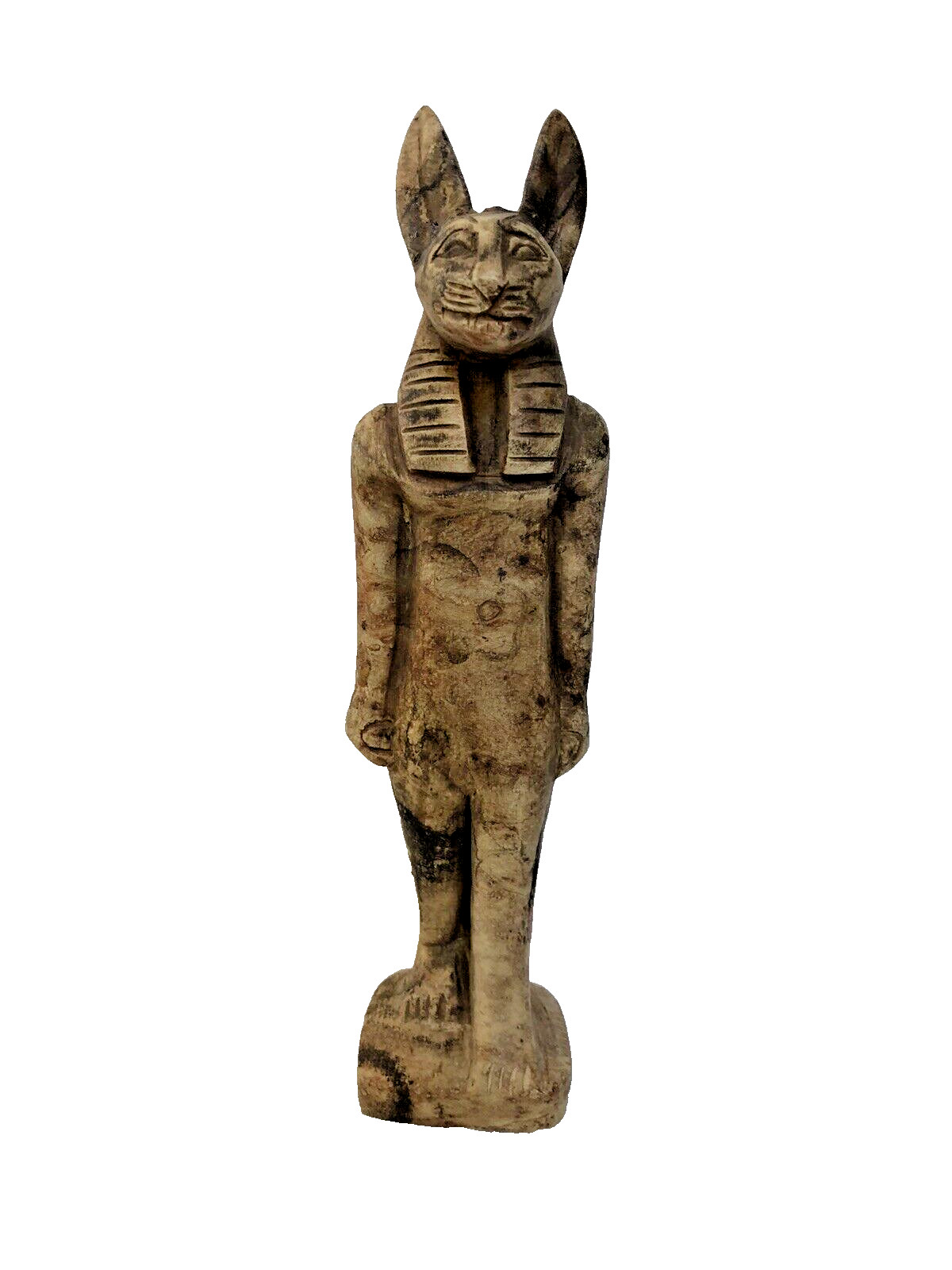 Vtg Walking Bastet Cat Goddess Sculpture Egypt Carved Stone 8.5″ Hieroglyphics