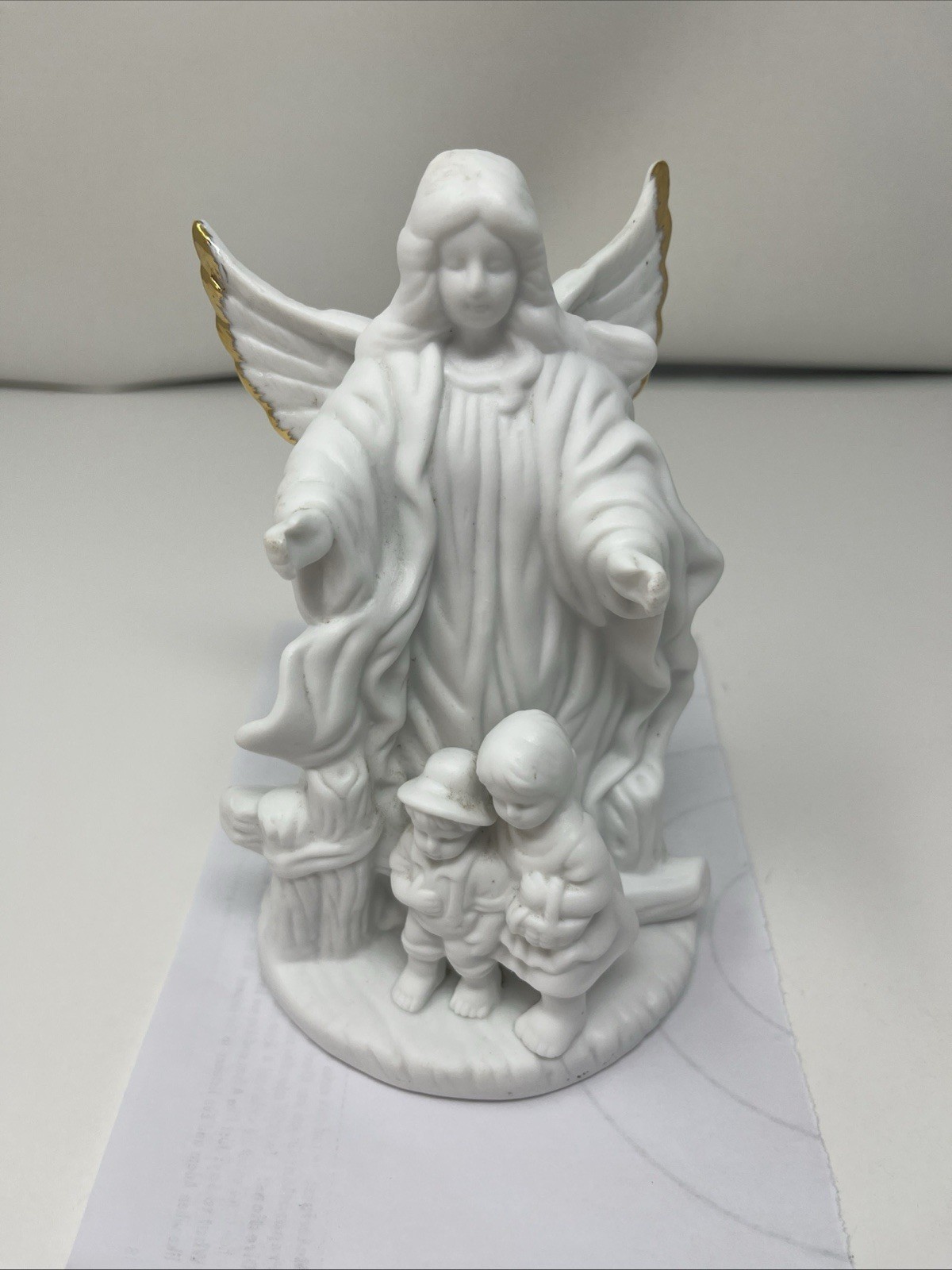 Lincolnshire Guardian Angel Bisque Porcelain Night Light Gold Wings Figurine