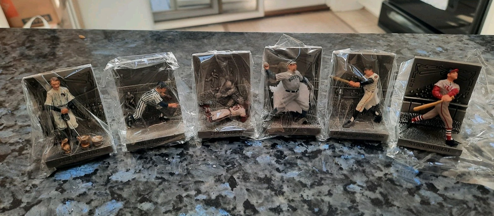 6) Great Moments in baseball pewter figures by Longton Crown Gehrig Young Musial