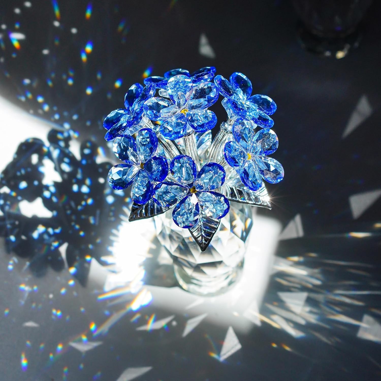 Crystal Flower Figurine Blue Forget Me Not Gift for Women Home Decor