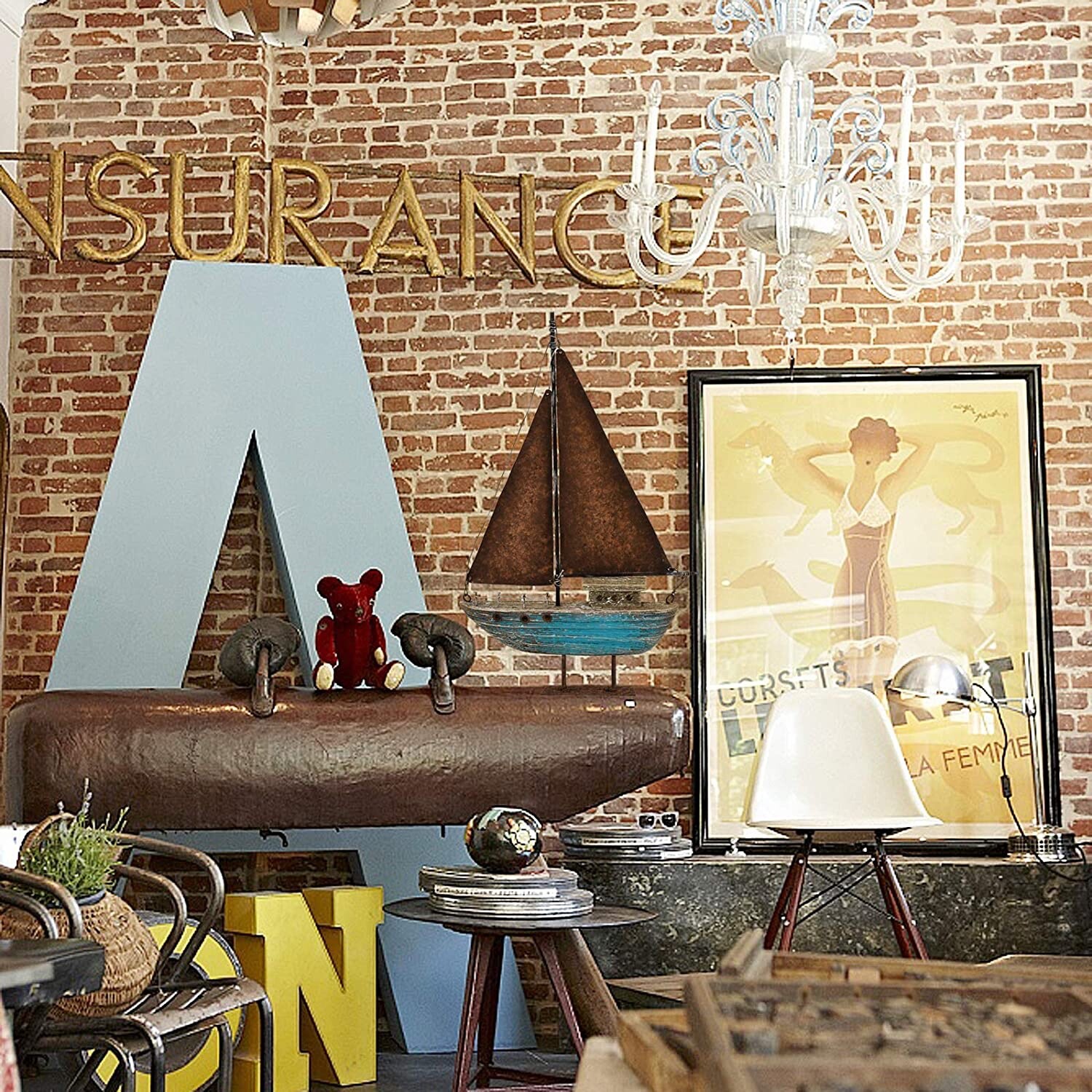 13.43 H Sail Boat Decor Display Rustic Nautical Beach Theme Room Decor Nautical