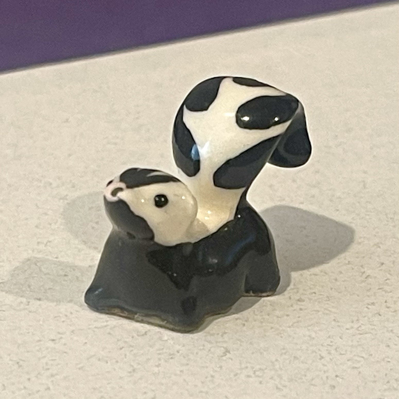 Vintage Hagen Renaker Baby Skunk Ceramic Miniature Figurine Black White Retired