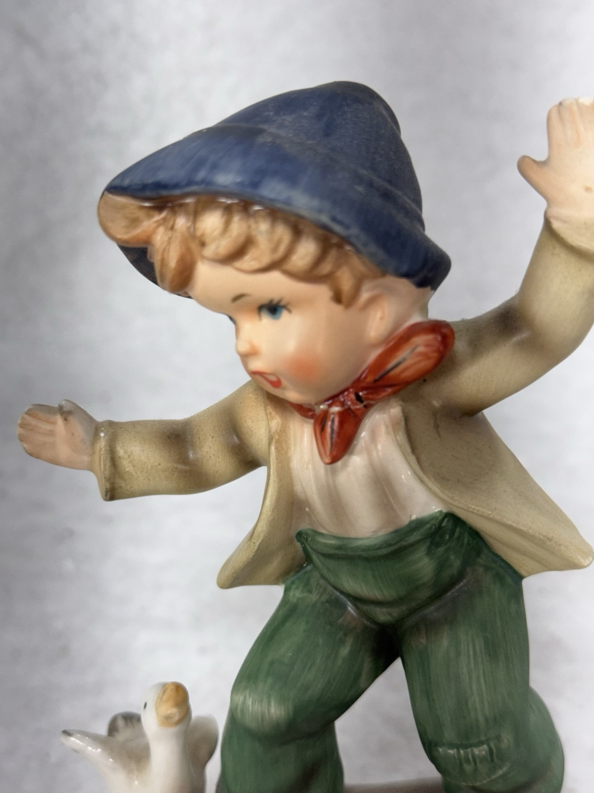 1950-1960 Gift Craft Porcelain Figurine Young Boy Riding On Log with Duck