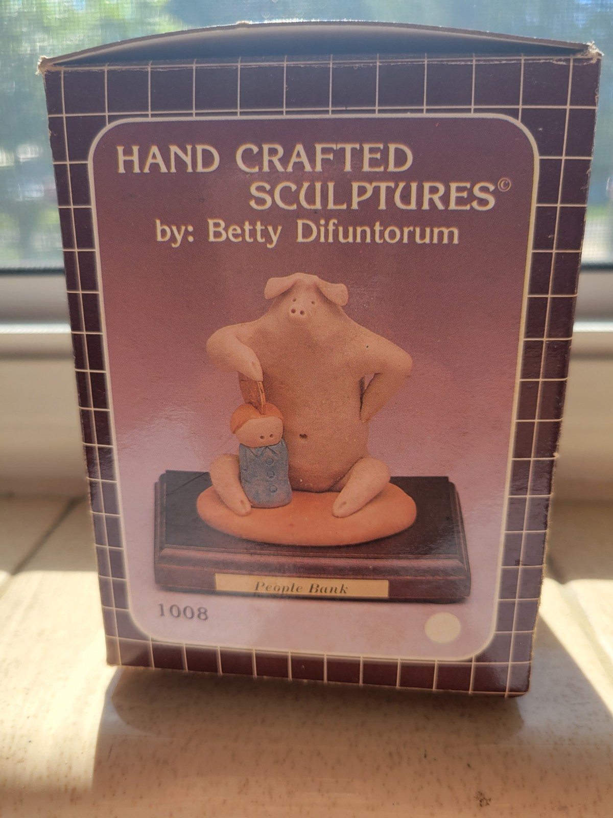 Hand Crafted Sculptures Betty Difuntorum People Bank Pig Wood Sculpture 1998