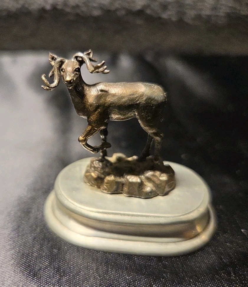 Miniature Pewter Big Horn Ram On Silver Plated Stand 1.5 in Tall